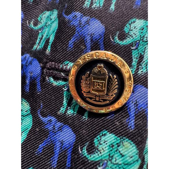 Vintage 80s Escada Womens Vest Silk Size 34 Elephant Print Margaretha Blue Black - Picture 4 of 13